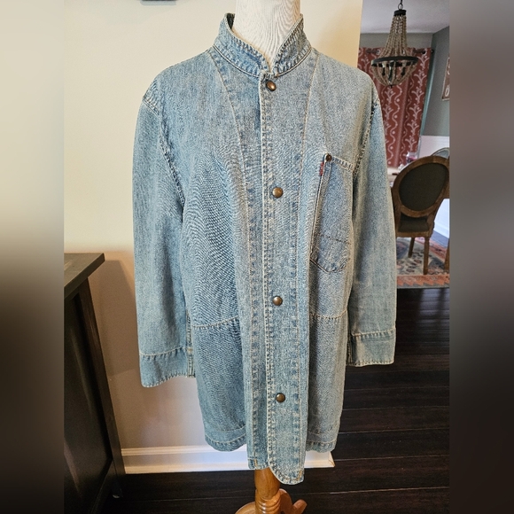 Levi's Vintage Y2K Women's Size Large Denim Chore Jacket Longline Snap Front - Picture 1 of 13